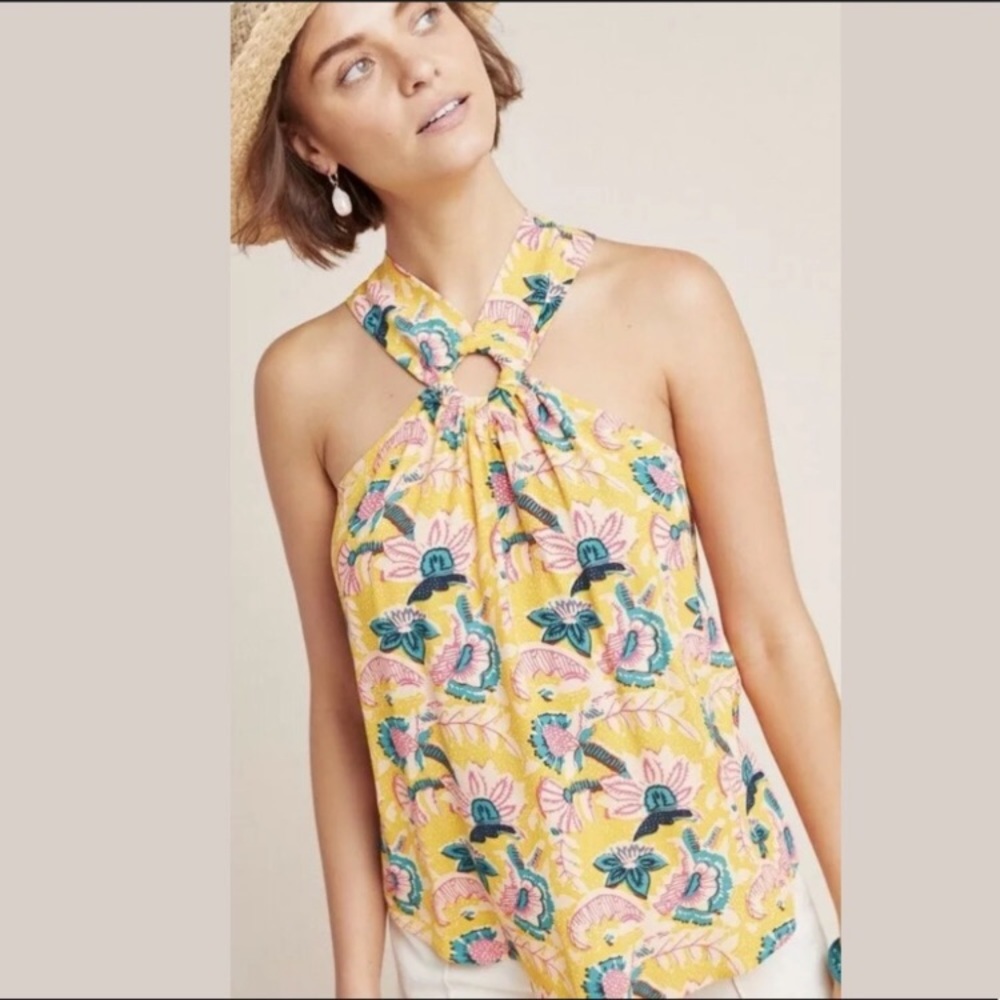 Anthropologie Maeve Yellow Floral Top